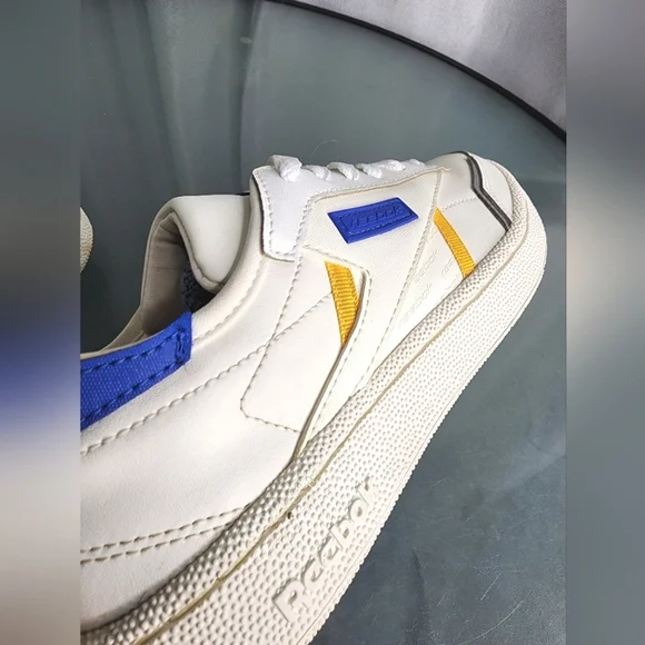 Reebok Club White Blue Yellow Leather Athletic Lace Low Top Shoe Size 6 - Picture 8 of 11